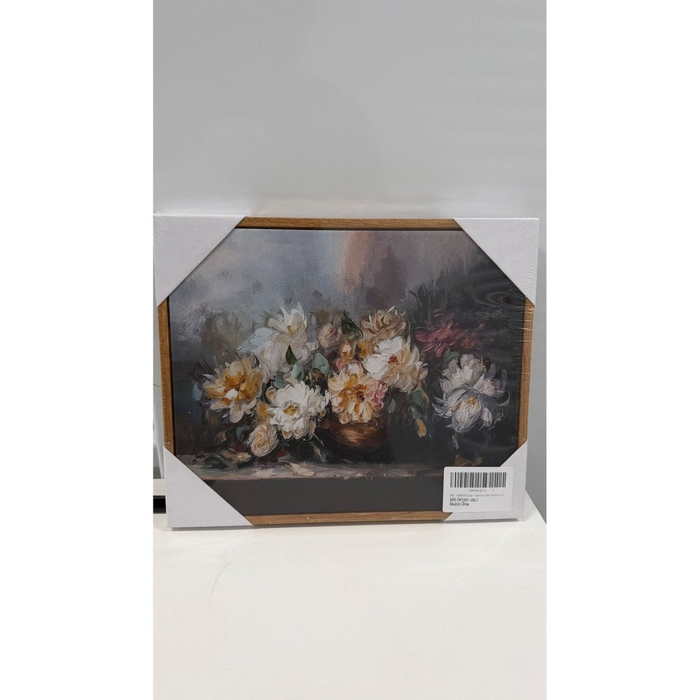 Vintage Cottagecore Floral Canvas Wall Art Wood Frame 10x12 Peony Print